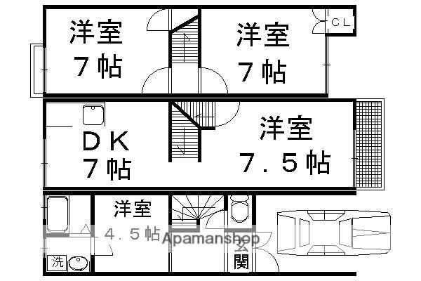 京福北野線 北野白梅町駅 徒歩40分 3階建 築33年(3LDK)の間取り写真