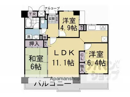 東急ドエルアルス京都山科(3LDK/2階)の間取り写真