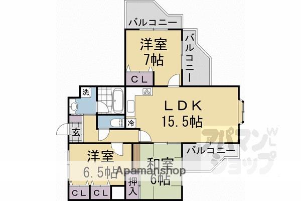 GRAN PINO 伏見桃山(3LDK/2階)の間取り写真