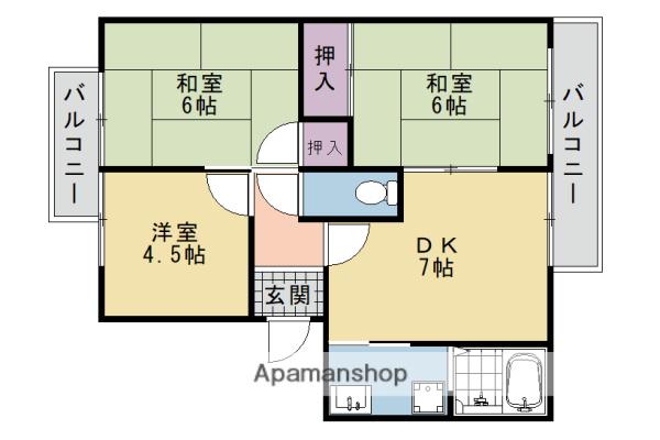 ウエスト HILL II(3DK/1階)の間取り写真