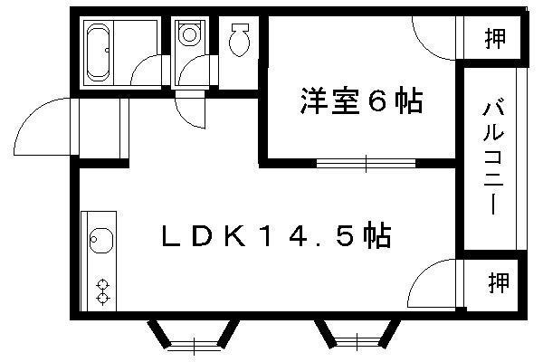 オプティトモオカ(1LDK/3階)の間取り写真