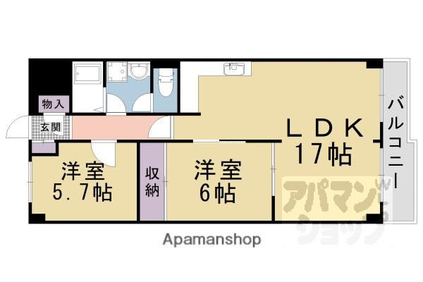 山科ハイツ(2LDK/5階)の間取り写真