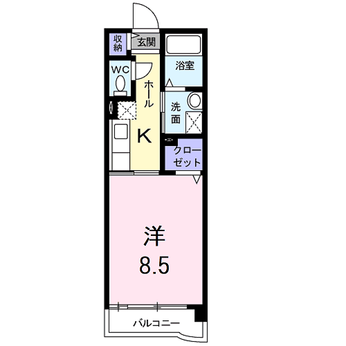 グランベイベリー(1K/1階)の間取り写真