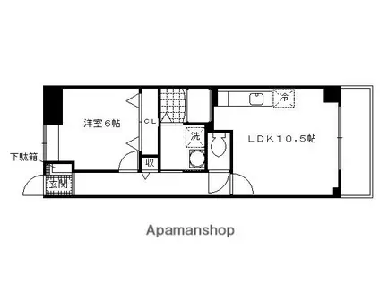 バンブーワン(1LDK/3階)の間取り写真