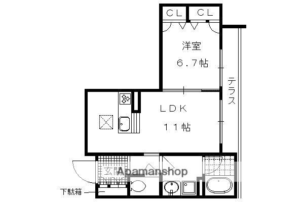 リラフォート向日(1LDK/1階)の間取り写真