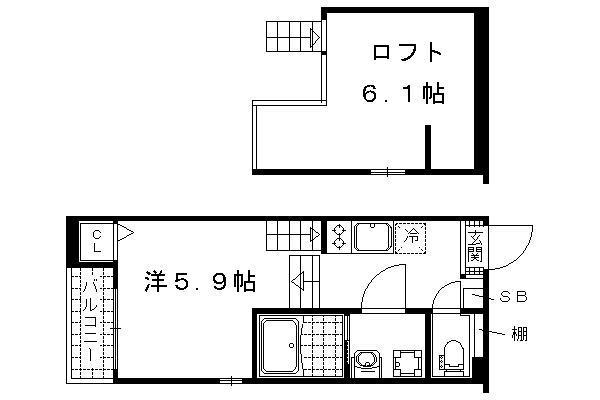 エスポワール竹田(1K/2階)の間取り写真