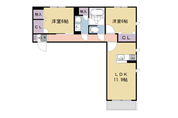 シャーメゾン日ノ岡(2LDK/2階)の間取り写真