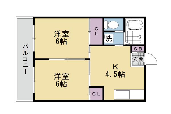 カーサビアンカ(2K/1階)の間取り写真