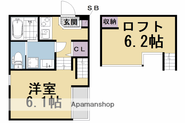 ハーモニーテラス東野中井ノ上町(1K/2階)の間取り写真