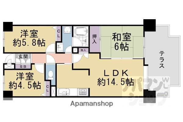 宇治黄檗パーク・ホームズ(3LDK/4階)の間取り写真