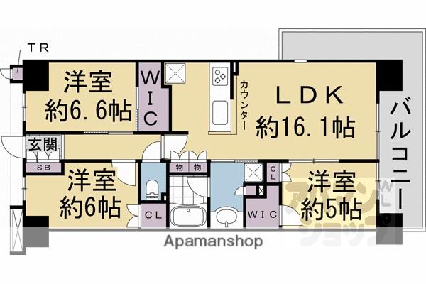 クラッシィハウス京都六地蔵 ゲートタワー棟(3LDK/17階)の間取り写真
