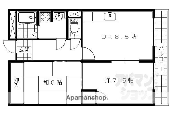 奈良線 黄檗駅(ＪＲ) 徒歩10分 5階建 築36年(2DK/4階)の間取り写真