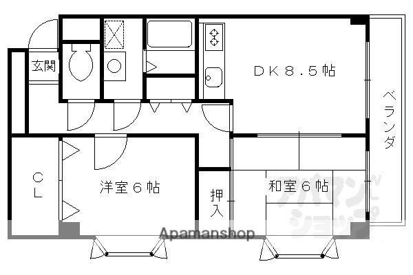 グリーンヒルトミタ(2LDK/4階)の間取り写真