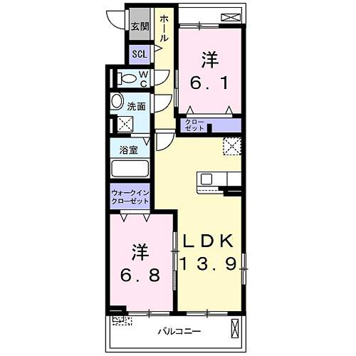 エスポワールⅥ(2LDK/2階)の間取り写真