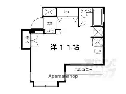 宇治アロームI(ワンルーム/1階)の間取り写真