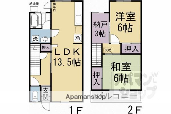 東海道本線 山科駅 徒歩9分 2階建 築37年(2SLDK)の間取り写真