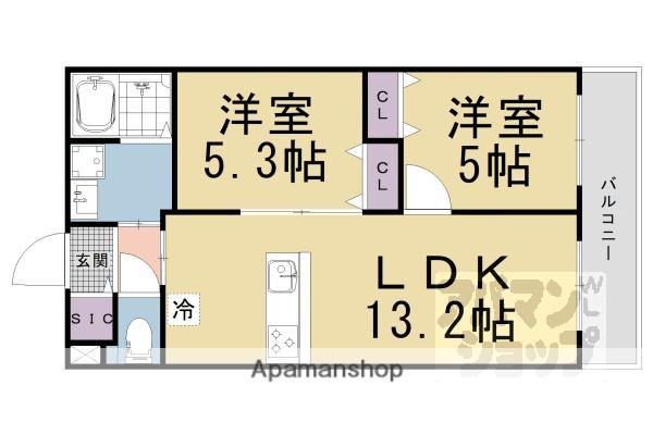 椥辻西浦町マンション計画(2LDK/5階)の間取り写真