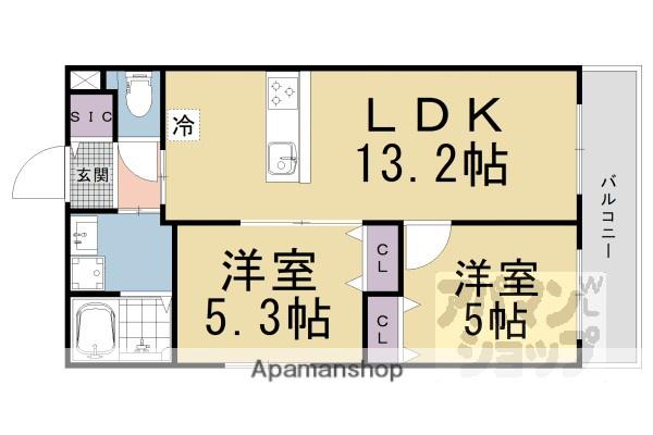 椥辻西浦町マンション計画(2LDK/4階)の間取り写真