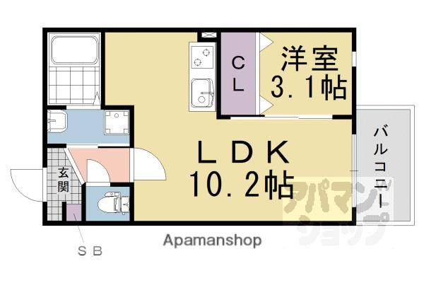 プライムコート伏見醍醐(1LDK/1階)の間取り写真