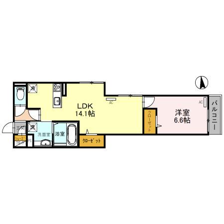 ASUKA5(1LDK/2階)の間取り写真