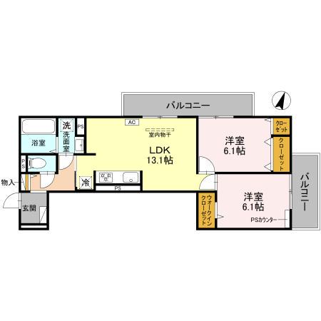 GRAMM奥海印寺 イースト(2LDK/3階)の間取り写真