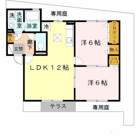 パストラル西向日(2LDK/1階)の間取り写真