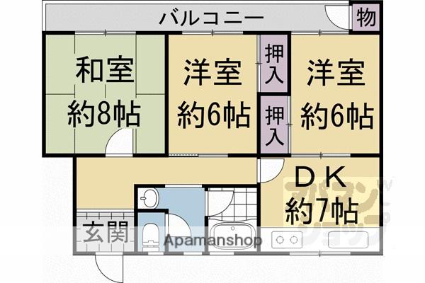 一言寺団地 A-1棟(3DK/2階)の間取り写真