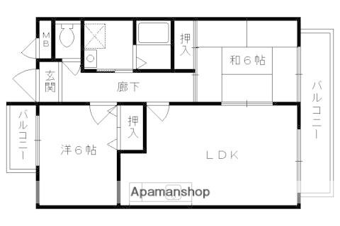 ディアハイム緑ヶ丘(2LDK/1階)の間取り写真