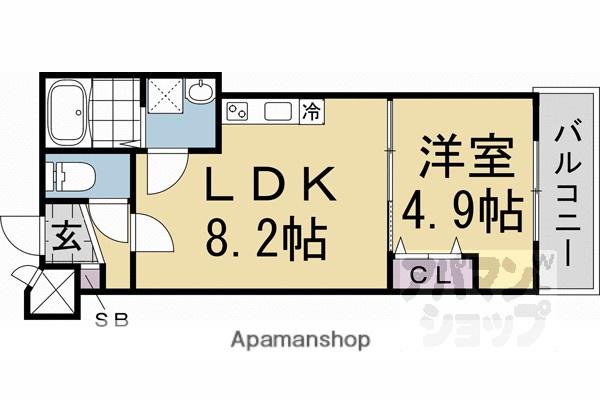 桃山水野左近西町アパート(1LDK/3階)の間取り写真