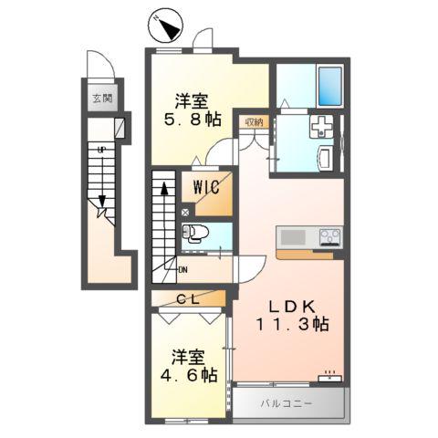 フィラーレ藤(2LDK/2階)の間取り写真