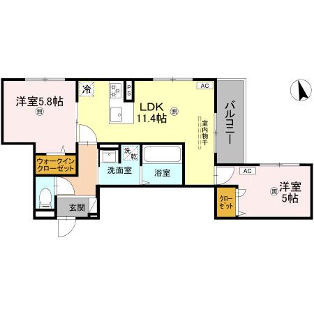 D-ROOM伏見駅前(2LDK/2階)の間取り写真
