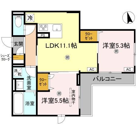 D-ROOM伏見駅前(2LDK/3階)の間取り写真