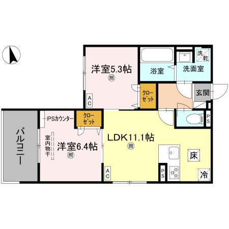 D-ROOM伏見駅前(2LDK/1階)の間取り写真