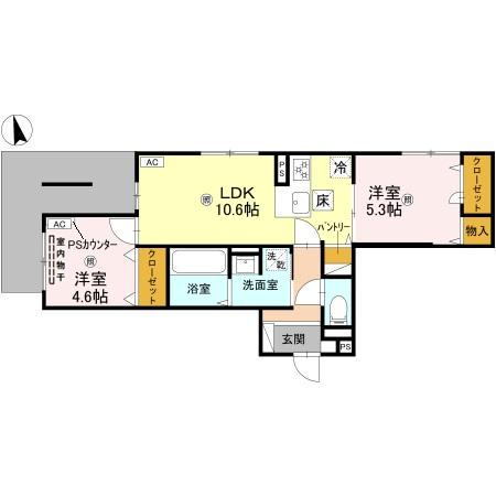 D-ROOM伏見駅前(2LDK/1階)の間取り写真