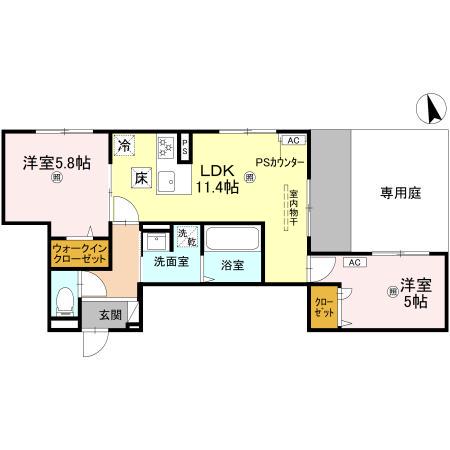 D-ROOM伏見駅前(2LDK/1階)の間取り写真