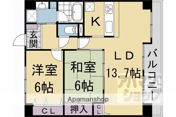 アドリーム伏見(2LDK/6階)の間取り写真