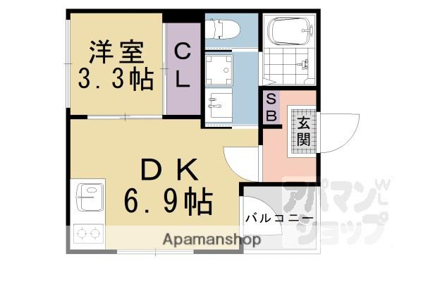 ハーモニーテラス椥辻西浦町II(1DK/2階)の間取り写真