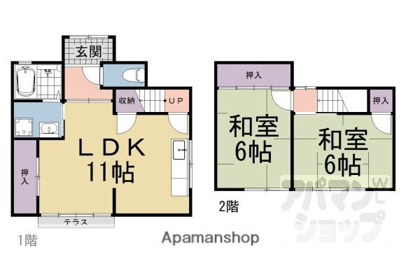 京都市東西線 東野駅(京都) 徒歩12分 2階建 築56年(2LDK)の間取り写真
