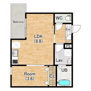 ジーメゾン山科ジュミエ(1LDK/1階)の間取り写真
