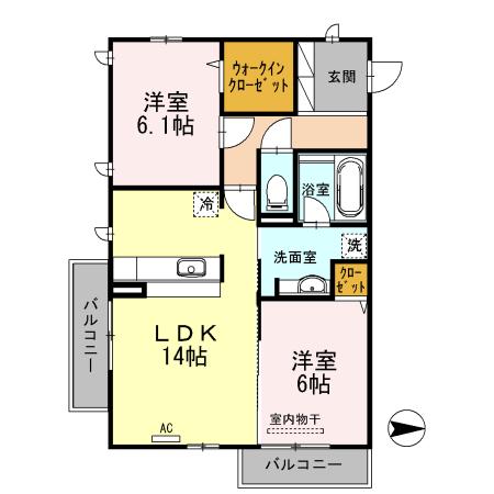 フォレスト桃山筑前台(2LDK/2階)の間取り写真