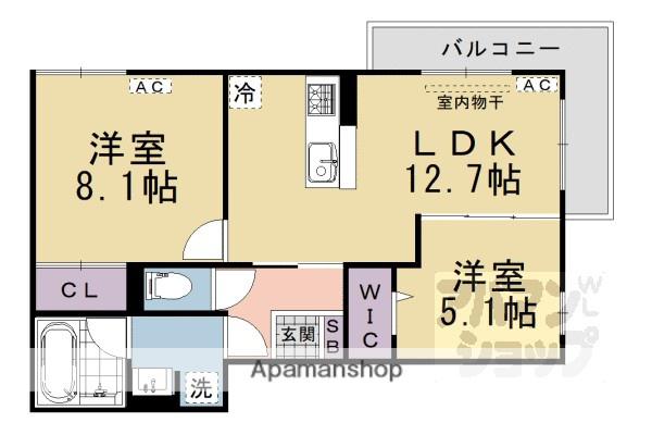 アレ・デ・フルール西向日駅前(2LDK/2階)の間取り写真