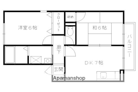 ハイカムール御供田(2DK/2階)の間取り写真