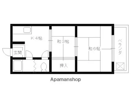 マンション山科(2K/2階)の間取り写真