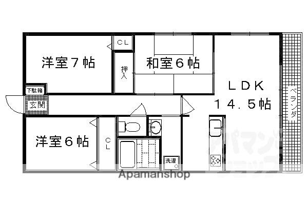 ボンエルフ嵯峨(3LDK/3階)の間取り写真