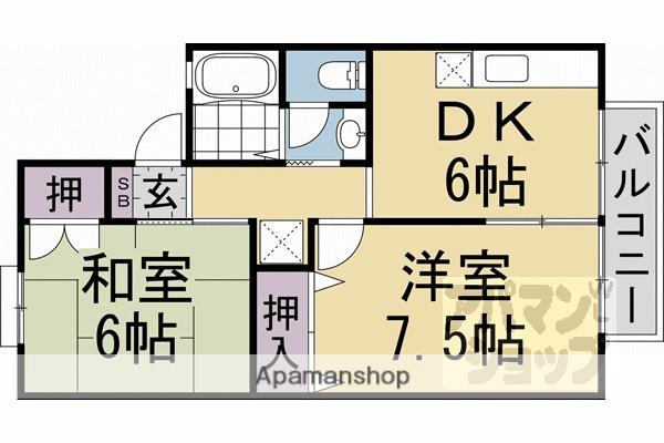 セジュール松月A・B棟(2DK/1階)の間取り写真