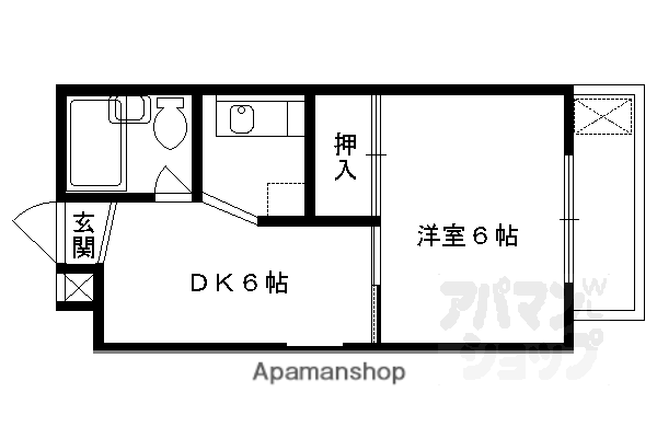 ムーンヒルズ蘭(1DK/2階)の間取り写真