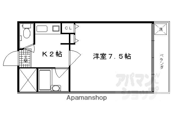 ローズハイツ桂(1K/4階)の間取り写真