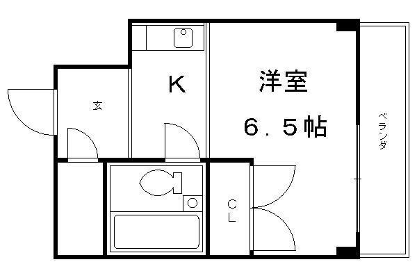 グランタック竜安寺(1K/3階)の間取り写真