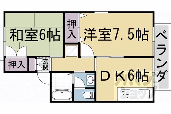 サンビエール桂坂(2DK/1階)の間取り写真