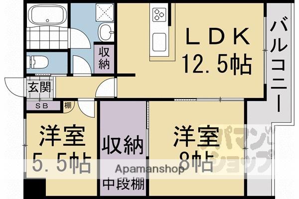 第34長栄ヴィラ大成さが(2LDK/5階)の間取り写真